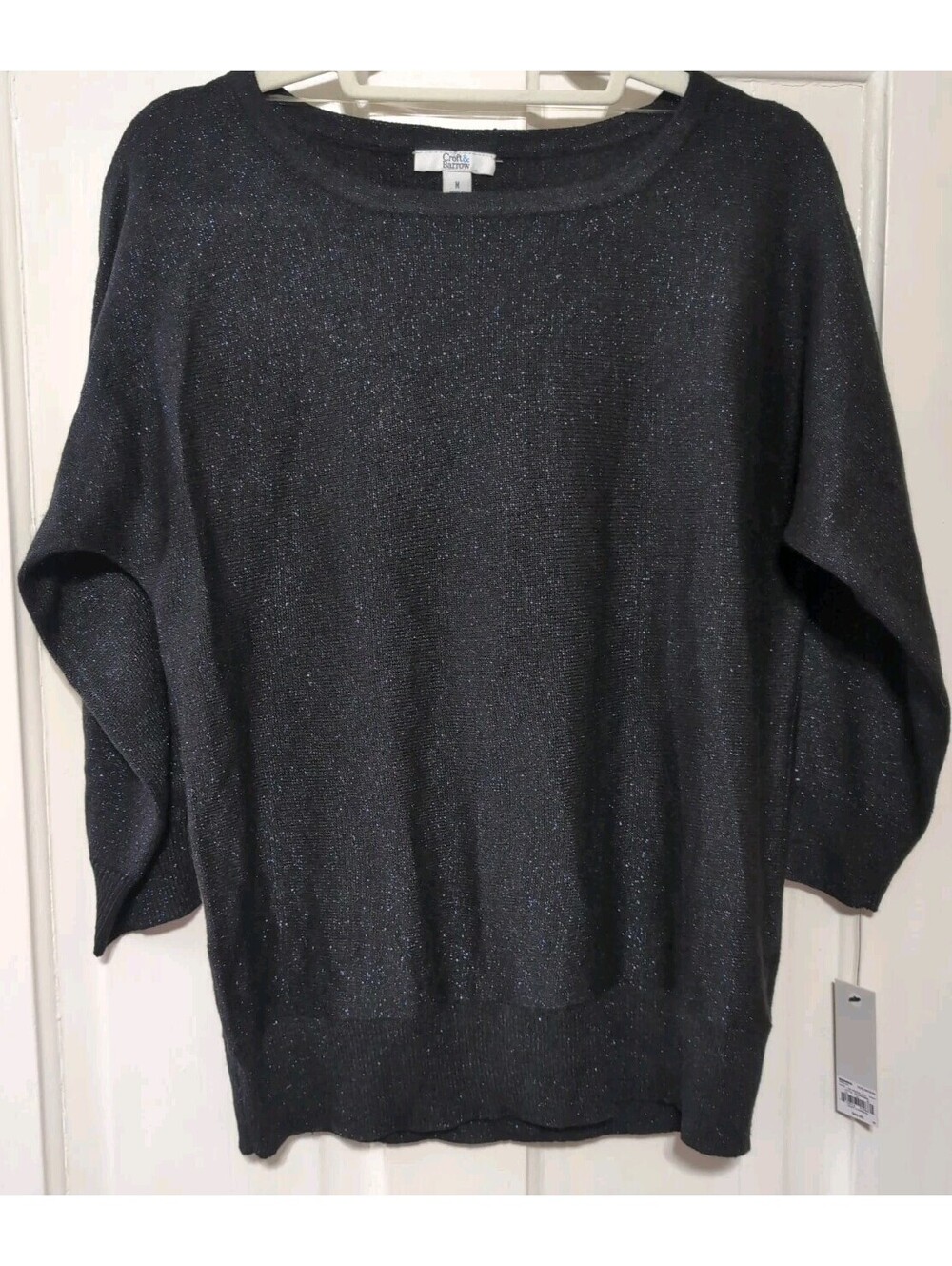 Croft & Barrow Mineral Black Boatneck Sweater Sparkling Blouse Woman's M(1541)A